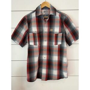 Carhartt Mens Relaxed Fit Plaid Short Sleeve Pearl Snap Button Shirt S western